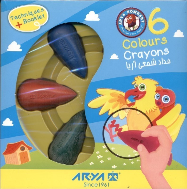 تصویر  مداد شمعي 6 رنگ دوكي آريا 2054