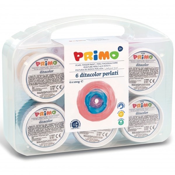 تصویر  رنگ انگشتي صدفي 6 رنگ 100گرمي جعبه پلاستيكي PRIMO 229TPD100SP