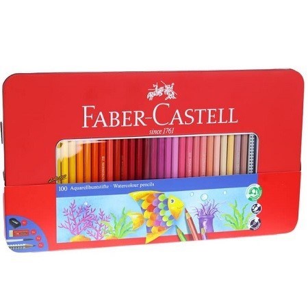 تصویر  مداد آبرنگي 100 رنگ جعبه فلزي تخت طرح ماهي مداد شش وجهي FABER CASTELL 115967