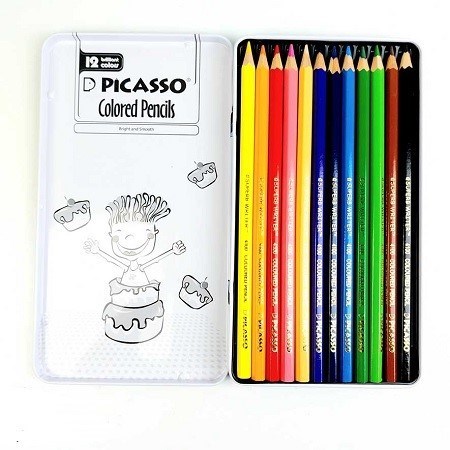 تصویر  مداد رنگ 12 رنگ جعبه فلزي PICASSO