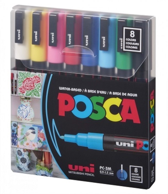 تصویر  ماژيك پوسكا 8 رنگ uni POSCA PC-3M 0.9-1.3 mm