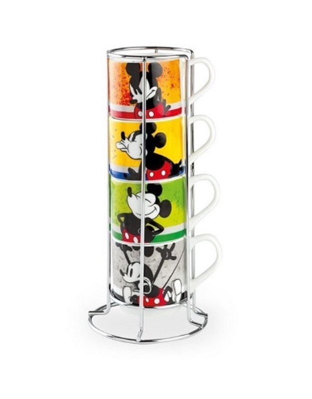 تصویر  Mickey Mouse SET 4 STACKABLE COFFEE CUPS METALRACK 80 ML PWM02/4AM