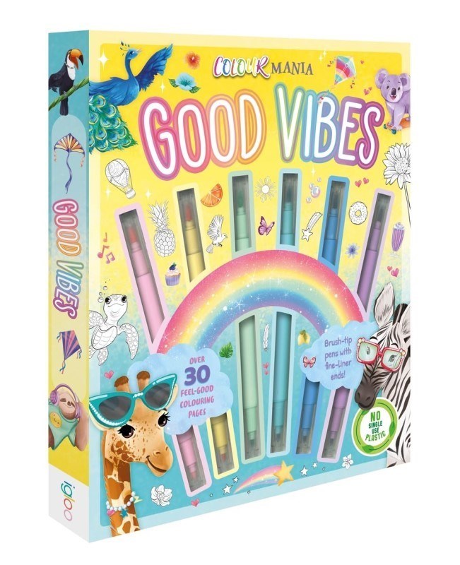 تصویر  Good Vibes Colouring kit with brush tip pens and fine-liner ends