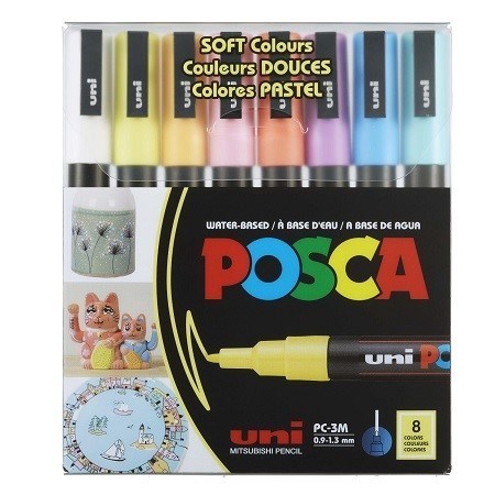 تصویر  ماژيك پوسكا 8 رنگ uni POSCA PC-3M Soft Color 8C 0.9-1.3 mm