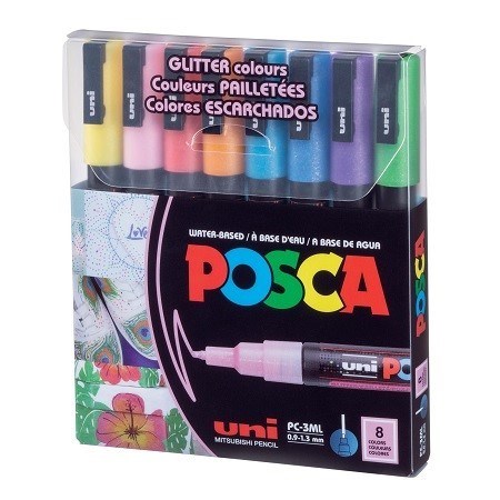 تصویر  ماژيك پوسكا 8 رنگ uni POSCA PC-3M Glitter Color 0.9-1.3 mm